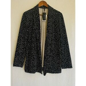 Amanda Green Womens Polka Dot Open Front Blazer Black White Stretch Jacket L NEW